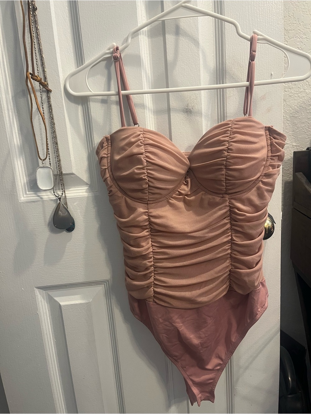 Lulu's Dusty Rose Ruched Bodysuit
